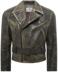 Marine Serre - Moon Belted Leather Biker Jacket - Lyst