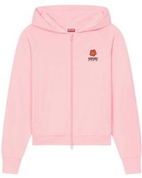 KENZO - 'Boke Flower Crest' Hooded Embroidered Zip-Up Cardigan - Lyst