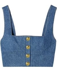 Adam Lippes - Button-Embellished Cropped Denim Top - Lyst