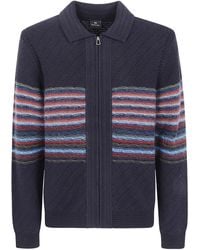 Paul Smith - Ps Stripe Detailed Zip-Up Cardigan - Lyst