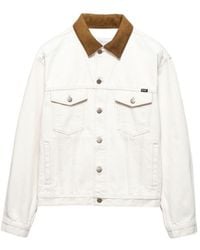 Prada - Old Denim Jacket With Leather Details - Lyst