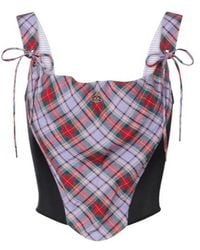 Vivienne Westwood - Puppy Tartan Linen And Mesh Bustier Top - Lyst