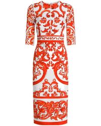 Dolce & Gabbana - Dolce & Gabbana Maiolica Print Charmeuse Dress - Lyst