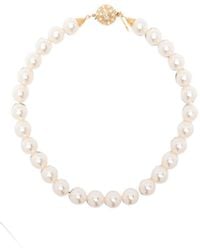 Alessandra Rich - Crystal Clasp Pearl Necklace - Lyst