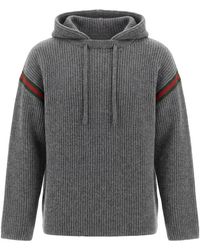 Gucci - Web Striped Drawstring Knit Hoodie - Lyst