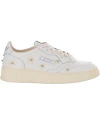 Autry - Floral Embroidered Lace-Up Sneakers - Lyst
