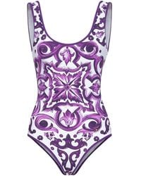 Dolce & Gabbana - Majolica Printed One-Piece Swimsuit - Lyst