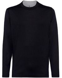 Brunello Cucinelli - Contrasting-Trim Long-Sleeved T-Shirt - Lyst