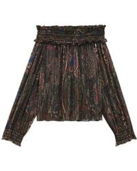 Saint Laurent - Off-Shoulder Smocked Blouse - Lyst