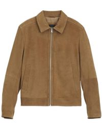 BOSS - Long-Sleeve Leather Jacket With A Lapel Collar - Lyst
