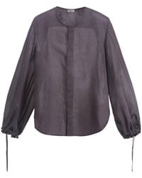 Roberto Collina - Pinstripe-Pattern Puff-Sleeve Cotton Blouse - Lyst