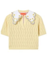 La DoubleJ - Pointelle-Knit Embroidered-Collar T-Shirt - Lyst