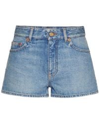 Valentino - Logo Patch Straight Hem Denim Shorts - Lyst