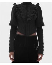 Ann Demeulemeester - Ruffled-Detail Cable-Knit Sweater - Lyst