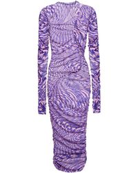 Mugler - Pleated Mesh Printed Dress - Lyst