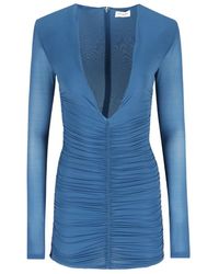 Saint Laurent - Draped V-Neck Long-Sleeved Dress - Lyst