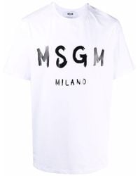 MSGM - Logo Printed Crew Neck T-Shirt - Lyst
