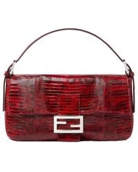 Fendi - Baguette 26424 Burgundy Lizard-Leather Bag - Lyst