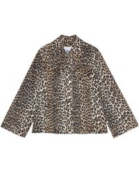 Ganni - Denim Jacket With Animal Print - Lyst