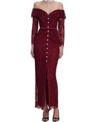 Self-Portrait - Off-Shoulder Gathered Lace Maxi Dress - Lyst