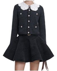 Self-Portrait - Lace-Collar Button Cardigan - Lyst