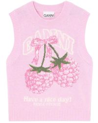 Ganni - Graphic Intarsia Knitted Top - Lyst