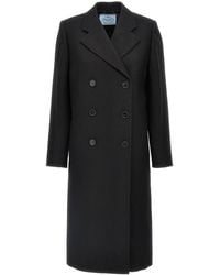 Prada - Double-Breasted Long Sleeved Coat - Lyst