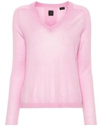 Pinko - Love-Birds-Motif V-Neck Ribbed-Knit Jumper - Lyst