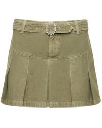 Alessandra Rich - Pleated Denim Mini Skirt W/ Buckle - Lyst
