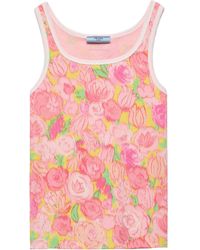 Prada - Printed Ribbed Knit Cotton Tank Top - Lyst