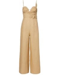 FARM Rio - Floral-Appliqué Linen Jumpsuit - Lyst