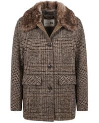 Manzoni 24 - Checked Fur-Collar Coat - Lyst