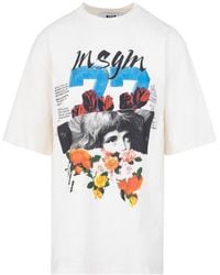 MSGM - Graphic-Print Cotton T-Shirt - Lyst