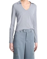 Vince - Open-Neck Long-Sleeve Polo Top - Lyst
