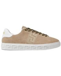 Versace - Greca-Embroidered Lace-Up Sneakers - Lyst
