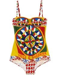 Dolce & Gabbana - Carretto-Printed Balconette One-Piece Swimsuit - Lyst