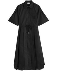 Moncler - Pleated Cotton-Blend Midi Shirt Dress - Lyst