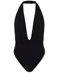 Balmain - Monogram-Jacquard Halterneck Swimsuit - Lyst