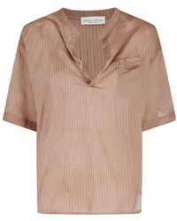 Roberto Collina - Striped V-Neck Blouse - Lyst