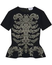 McQueen - Lace Ribcage Jacquard Peplum Top - Lyst