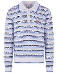 CASABLANCA - Tuck Stitch Long-Sleeved Polo Shirt - Lyst