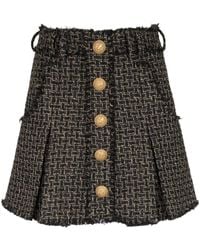 Balmain - Lurex Tweed Pleated Skirt - Lyst