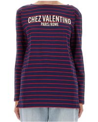 Valentino - Striped Crewneck T-Shirt - Lyst