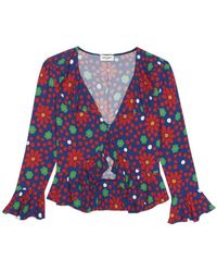 Saint Laurent - Ruffled V-Neck Blouse - Lyst