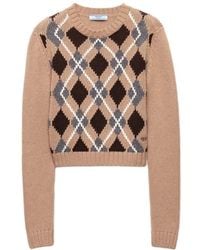 Prada - Check-Patterned Crewneck Jumper - Lyst