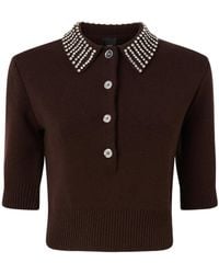 Pinko - Collared Embellished Short-Sleeve Knit Polo Shirt - Lyst