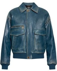 Versace - Long-Sleeved Leather Jacket - Lyst
