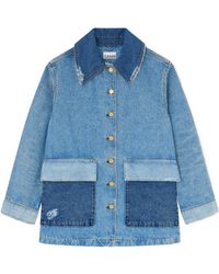 Ganni - Patchwork Midi Denim Jacket - Lyst