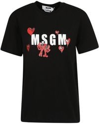MSGM - Logo-Print Crewneck T-Shirt - Lyst