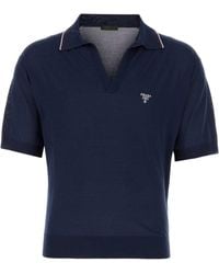 Prada - Logo Embroidered Short-Sleeved Knitted Polo Shirt - Lyst
